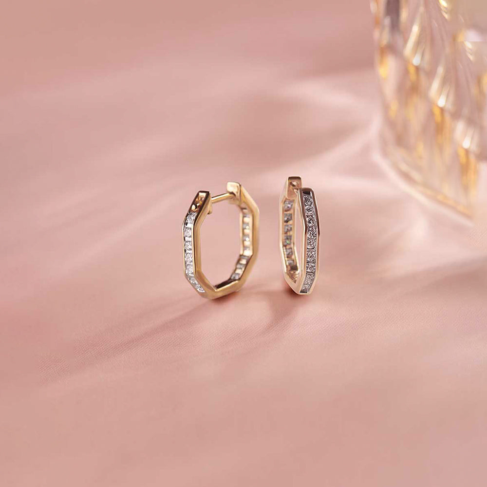 Octa Small Diamond Hoops, 14K Solid Gold, 1/2 ct Lab Grown Diamond-1