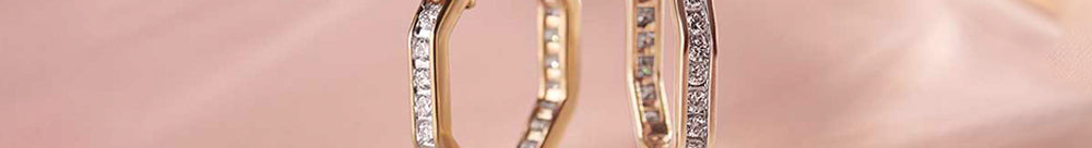 Octa Small Diamond Hoops, 14K Solid Gold, 1/2 ct Lab Grown Diamond-1