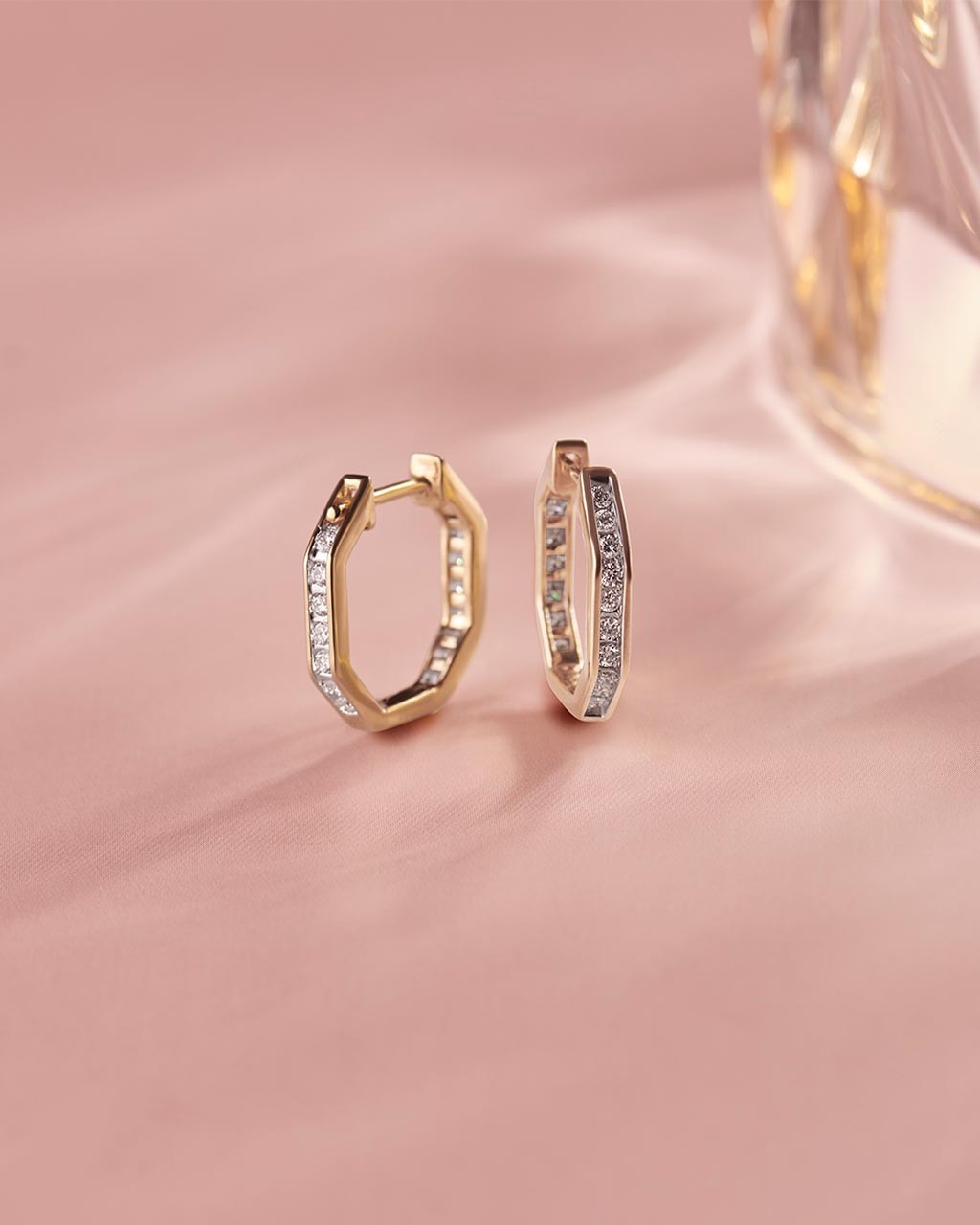 Octa Small Diamond Hoops, 14K Solid Gold, 1/2 ct Lab Grown Diamond-4