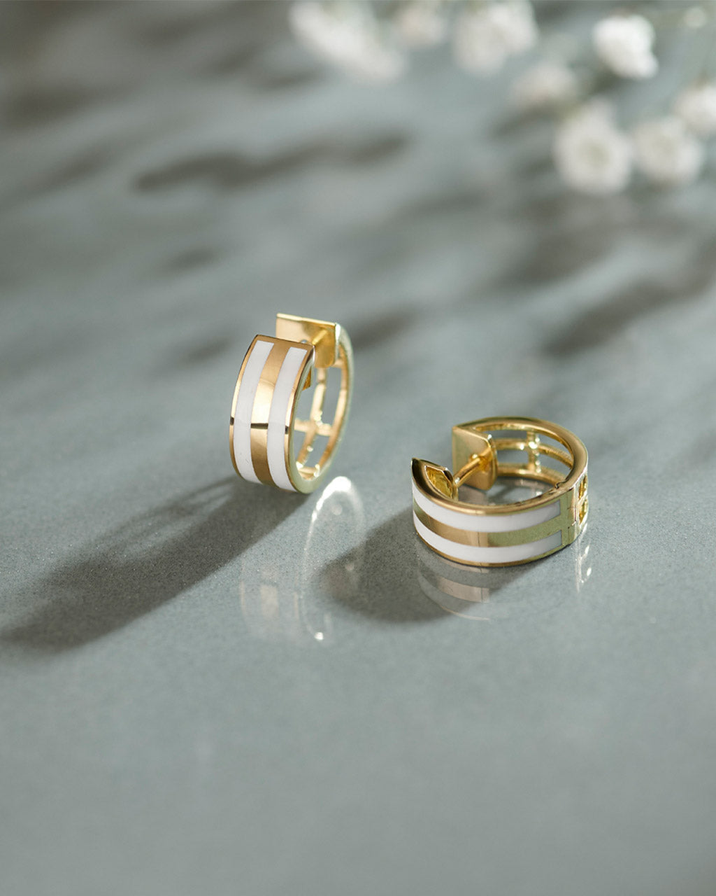 White Cera Small Hoops, 14K Gold Vermeil-6