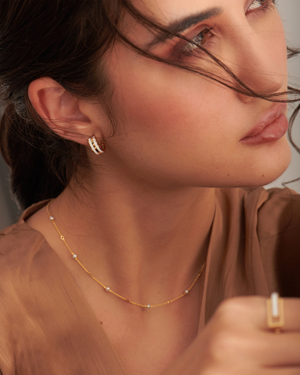 White Cera Small Hoops, 14K Gold Vermeil-2