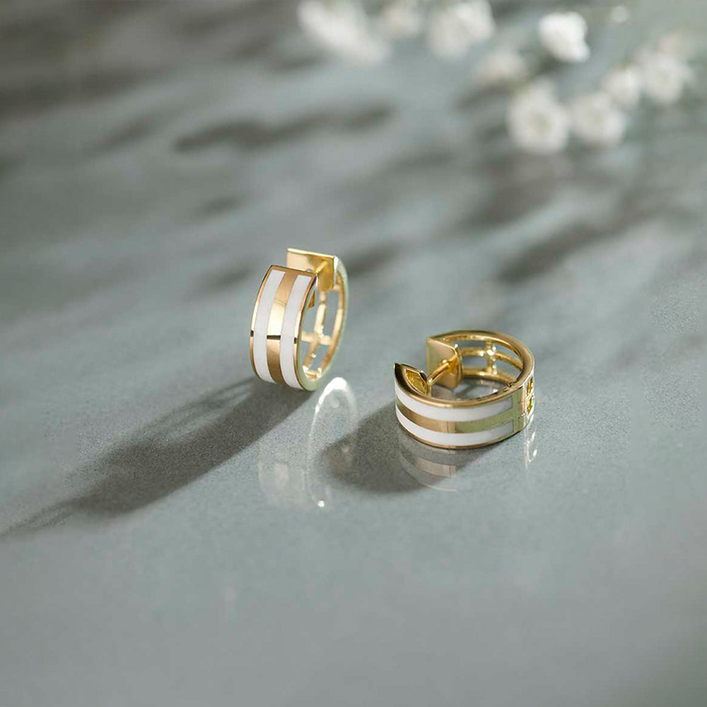 White Cera Small Hoops, 14K Gold Vermeil-1