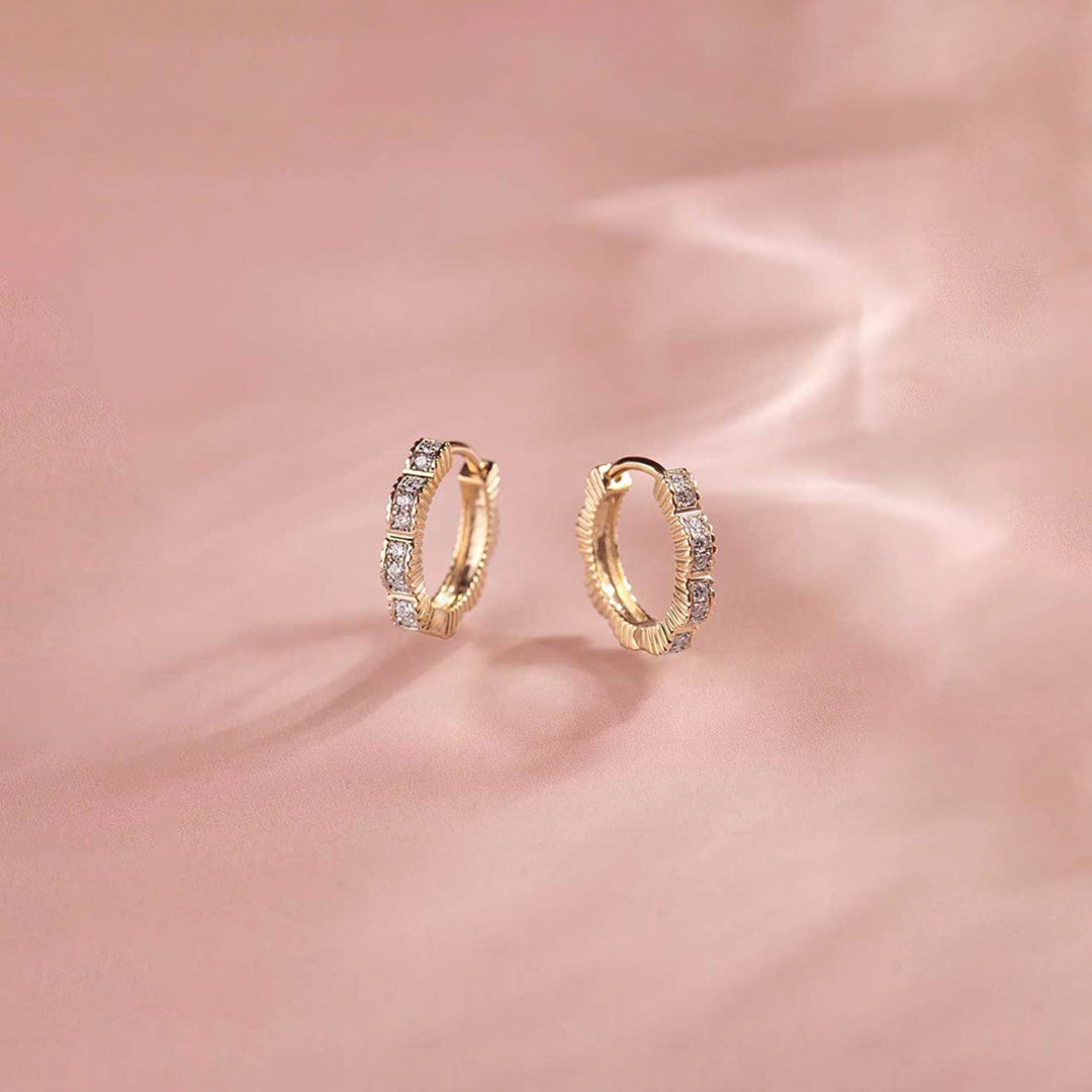 Floral Small Hoops, 14K Solid Gold, 1/6 ct Lab Grown Diamond-1