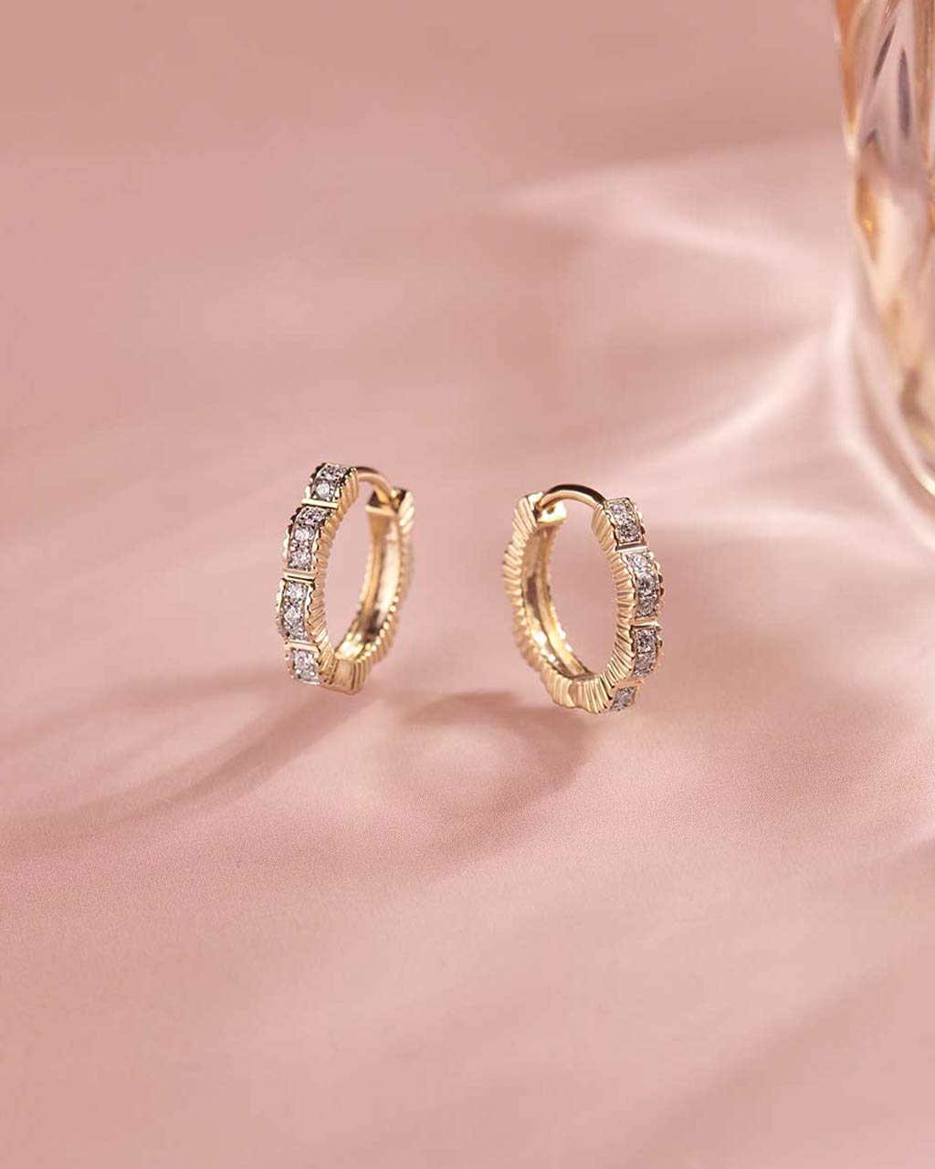 Floral Small Hoops, 14K Gold Vermeil, 1/6 ct Lab Grown Diamond-5