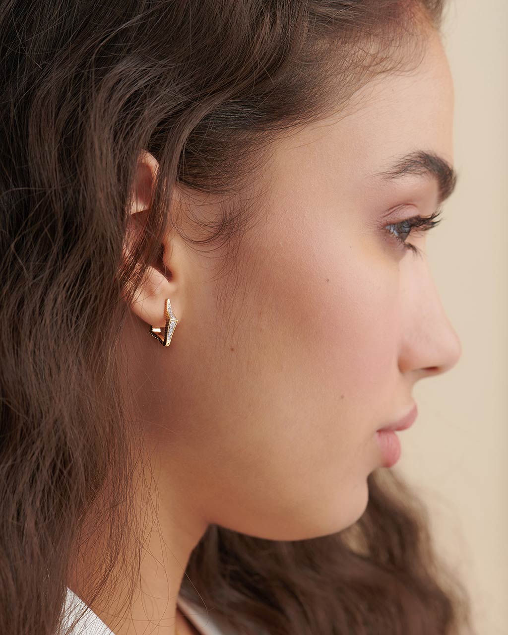 Pinched Small Hoops, 14K Gold Vermeil, 1/4 ct Lab Grown Diamond-2