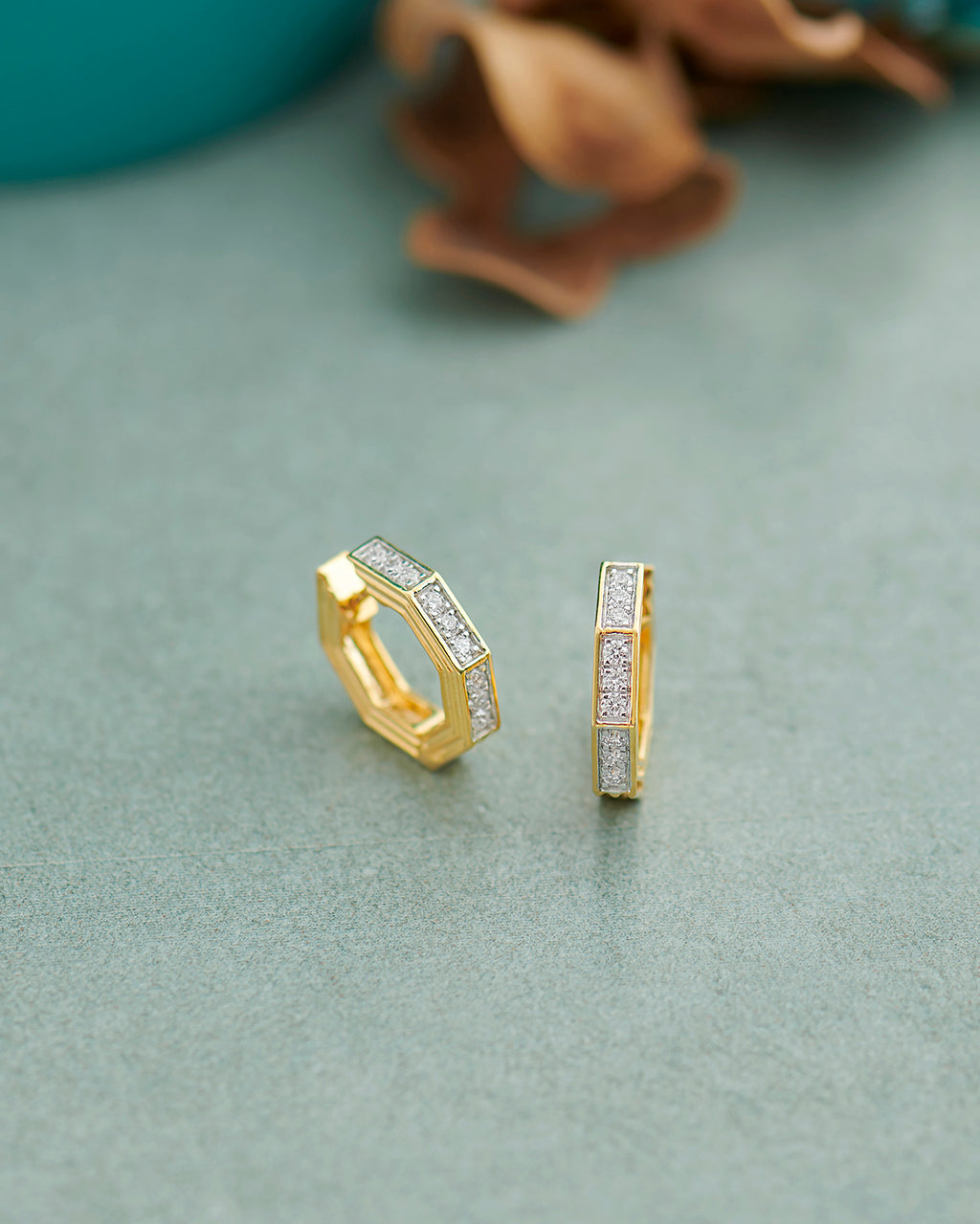 Octagon Small Diamond Hoops, 14K Solid Gold, 1/4 ct Lab Grown Diamond-6