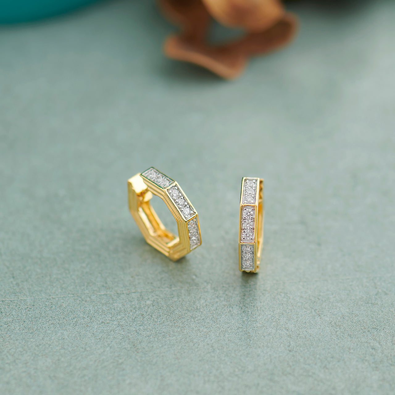 Octagon Small Diamond Hoops, 14K Gold Vermeil, 1/4 ct Lab Grown Diamond-1