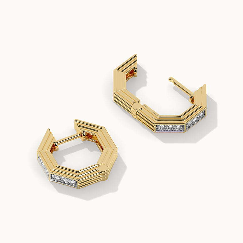 Octagon Small Diamond Hoops, 14K Solid Gold, 1/4 ct Lab Grown Diamond-8