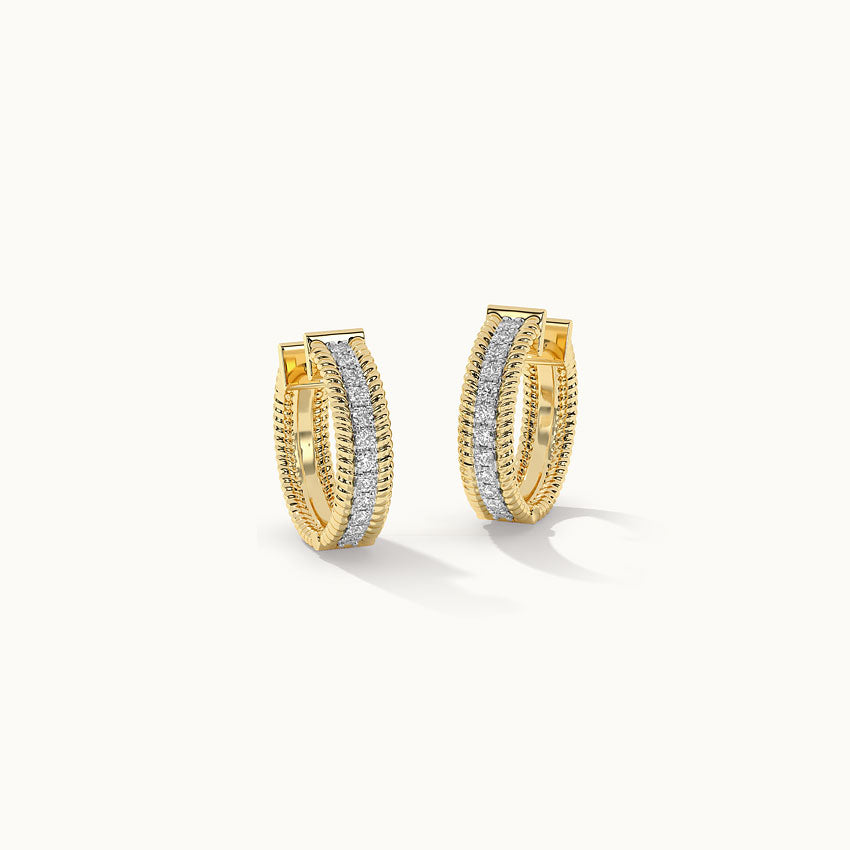 Spiral Double Row Small Hoops, 14K Solid Gold, 1/6 ct Lab Grown Diamond-3
