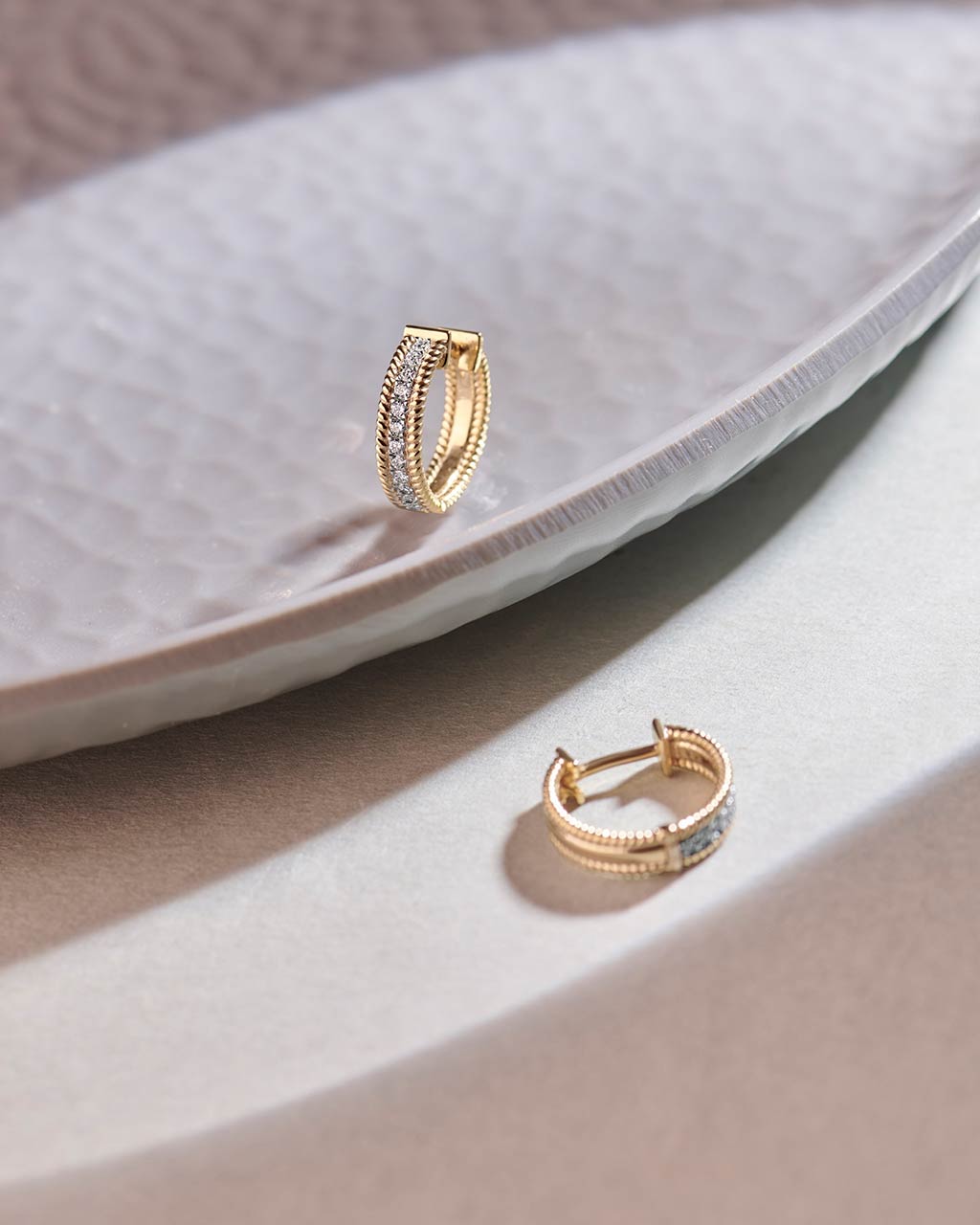 Spiral Double Row Small Hoops, 14K Solid Gold, 1/6 ct Lab Grown Diamond-5