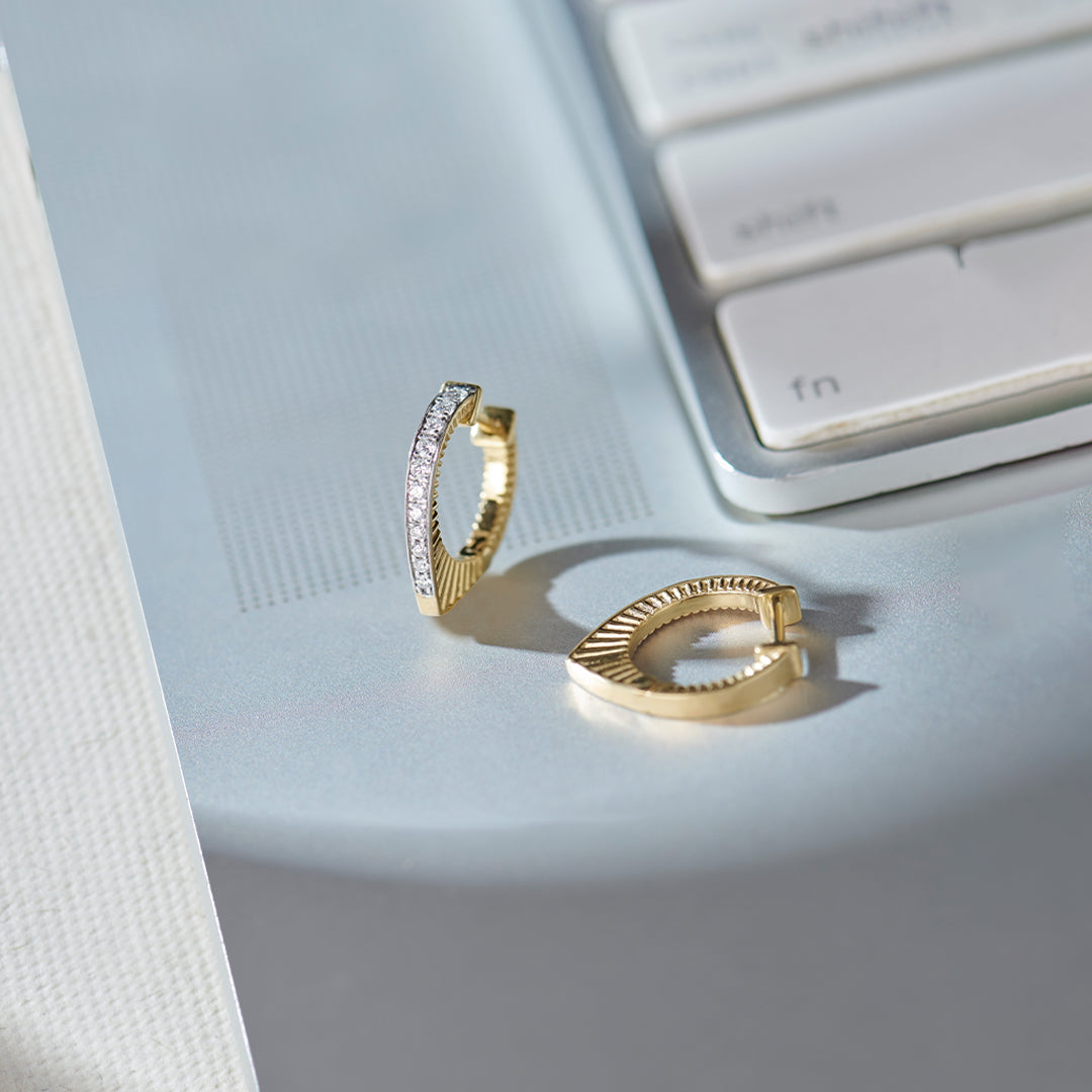V-Shaped Medium Hoops, 14K Gold Vermeil, 1/5 ct Lab Grown Diamond-1