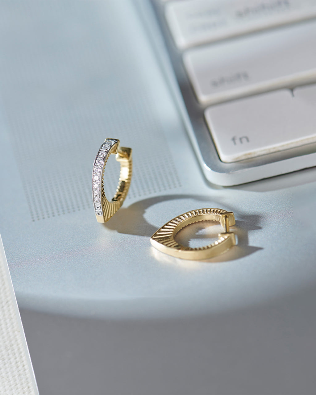 V-Shaped Medium Hoops, 14K Gold Vermeil, 1/5 ct Lab Grown Diamond-5