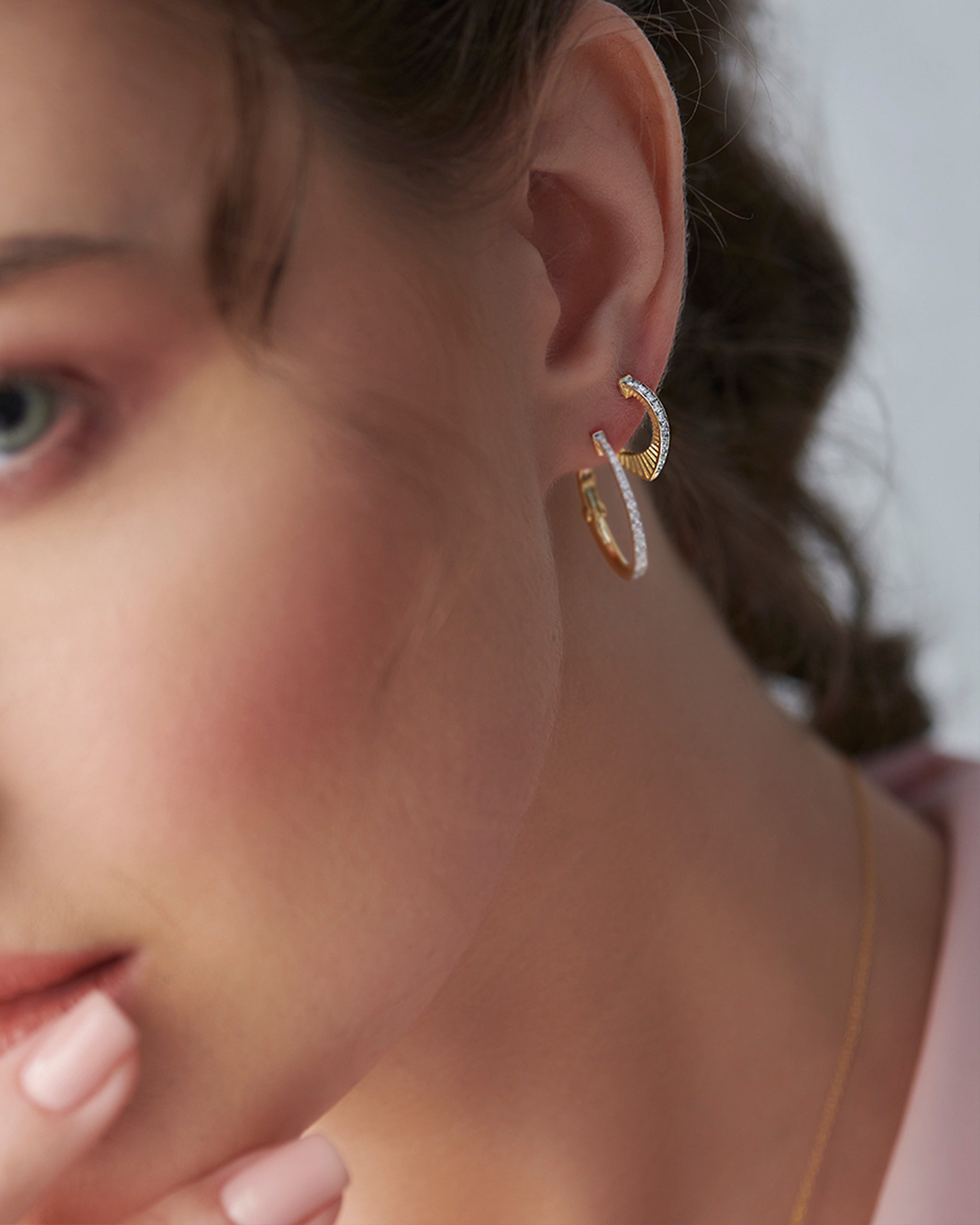 V-Shaped Medium Hoops, 14K Gold Vermeil, 1/5 ct Lab Grown Diamond-2