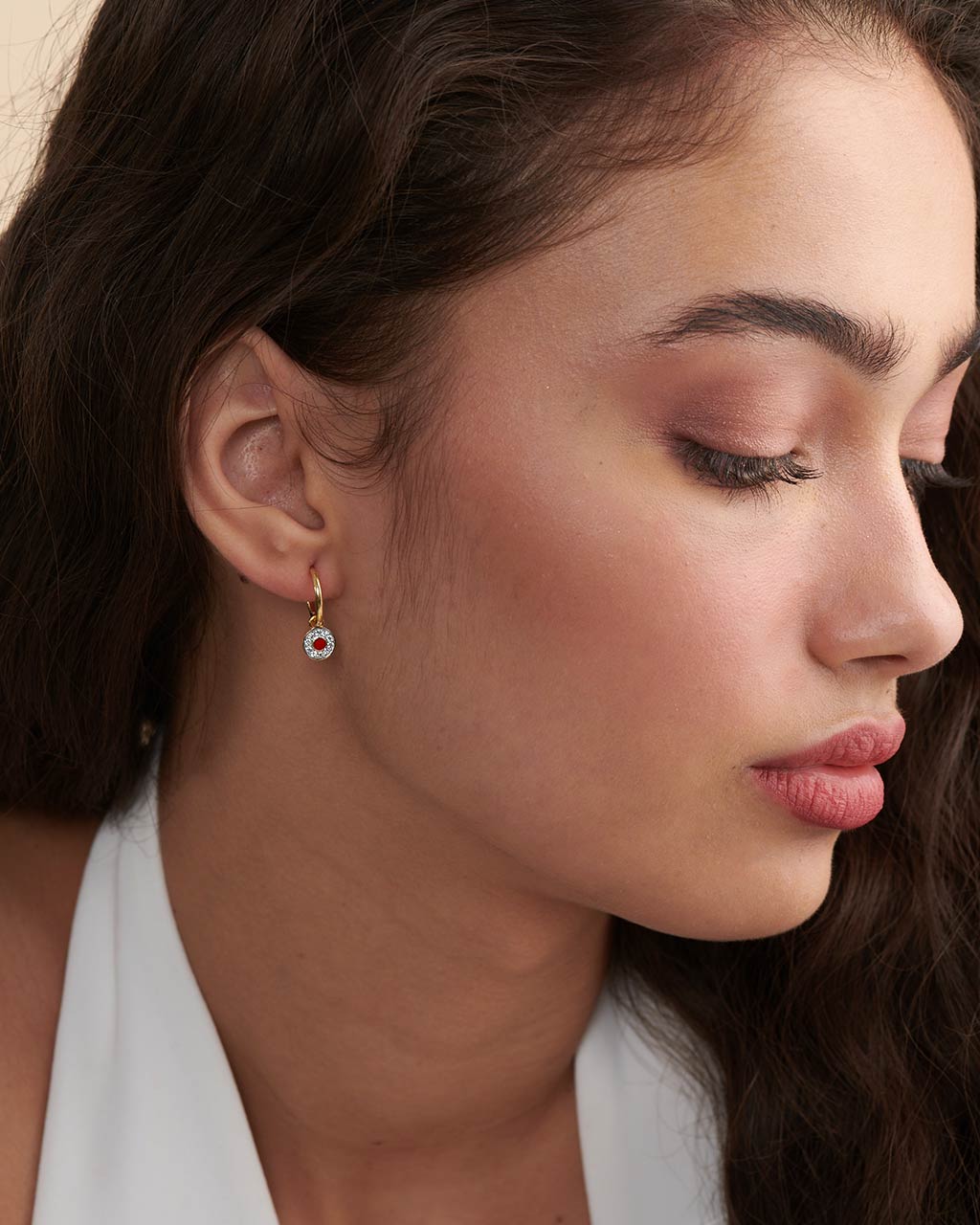 Round Charm Small Hoops, 14K Solid Gold, 1/5 ct Lab Grown Diamond-5