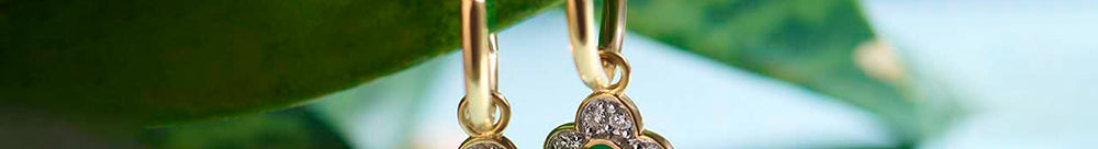 Floral Charm Small Hoops, 14K Solid Gold, 1/5 ct Lab Grown Diamond-1