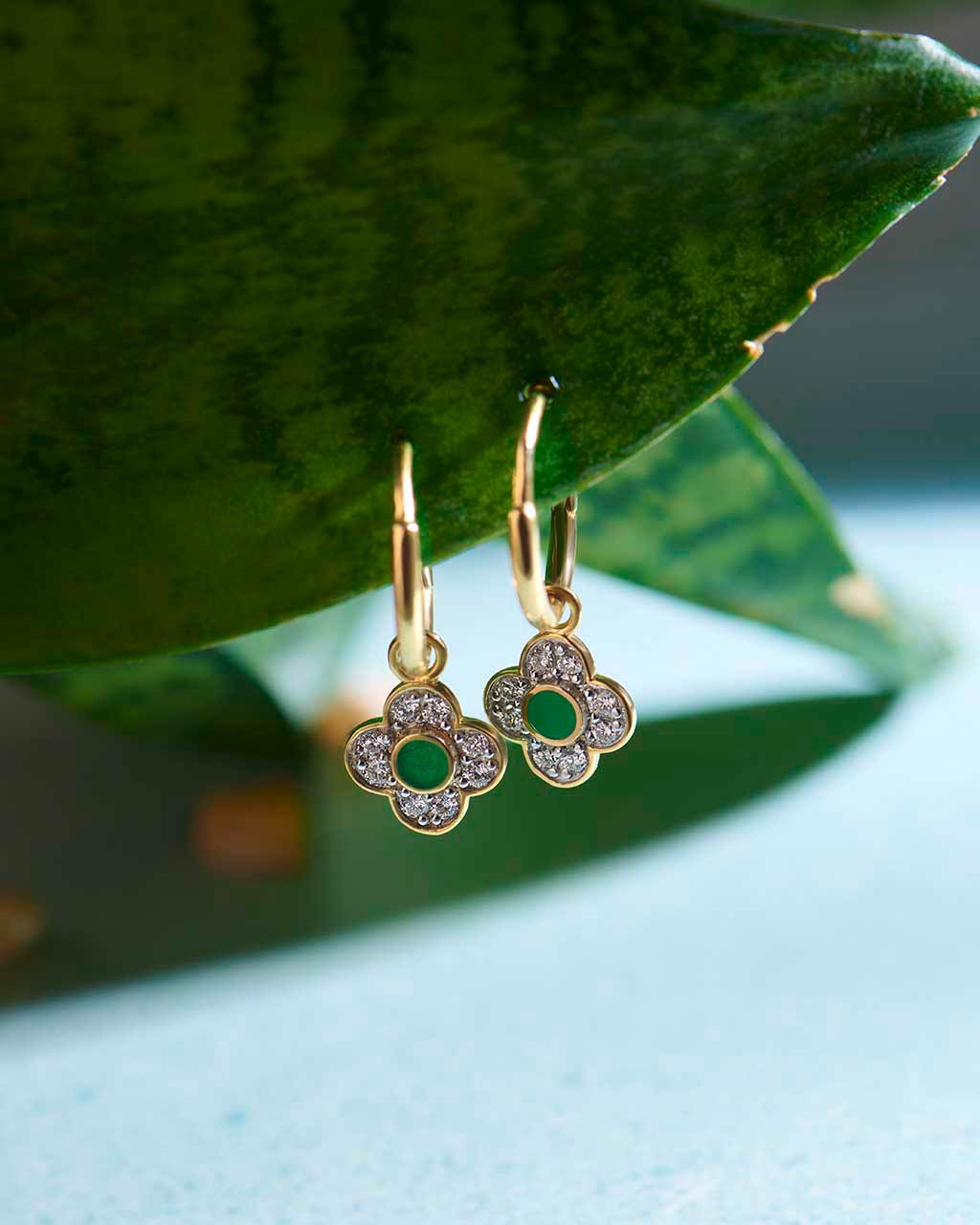 Floral Charm Small Hoops, 14K Solid Gold, 1/5 ct Lab Grown Diamond-6
