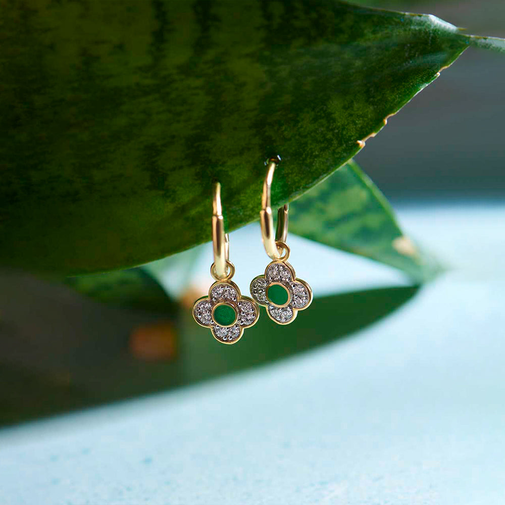 Floral Charm Small Hoops, 14K Gold Vermeil, 1/5 ct Lab Grown Diamond-1