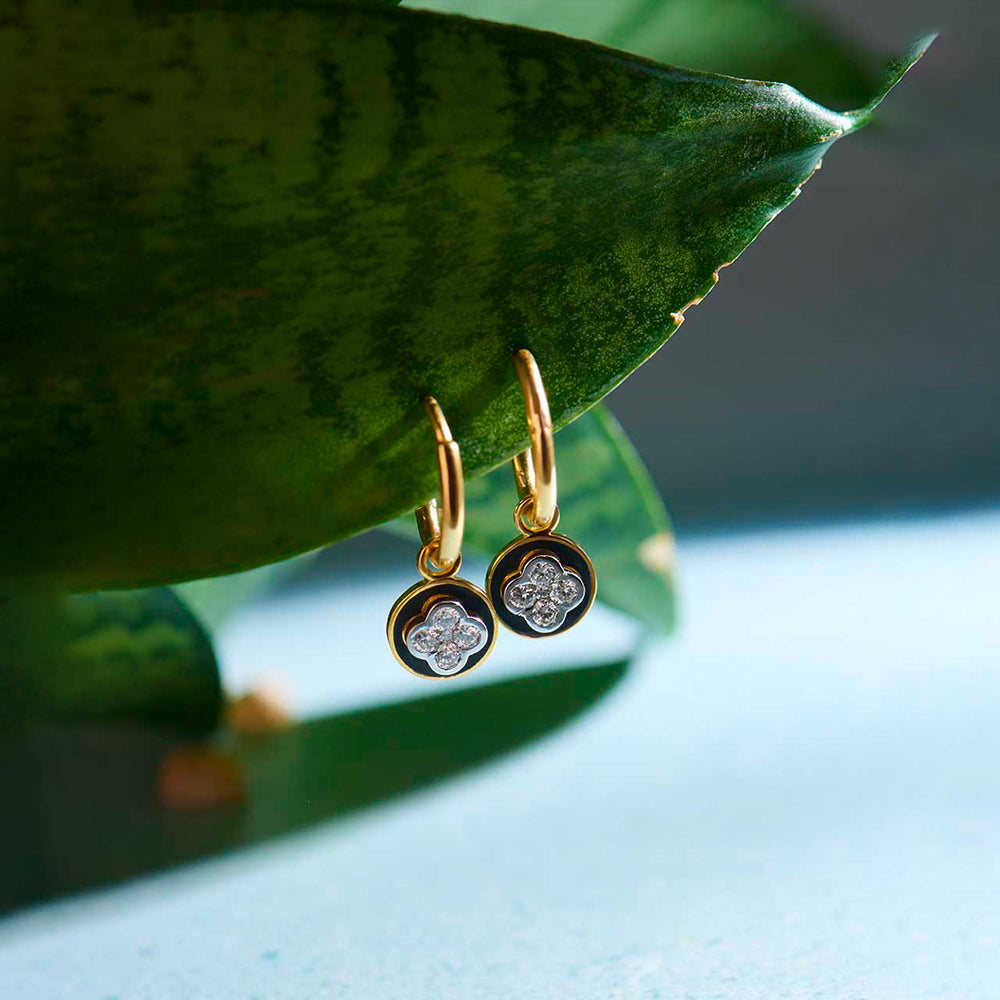 Cera Clover Small Hoops, 14K Gold Vermeil, 1/4 ct Lab Grown Diamond-1