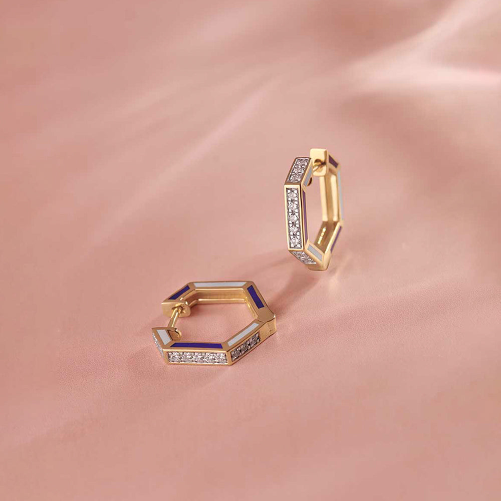 Cera Hexa Hoops, 14K Gold Vermeil, 1/4 ct Lab Grown Diamond-1