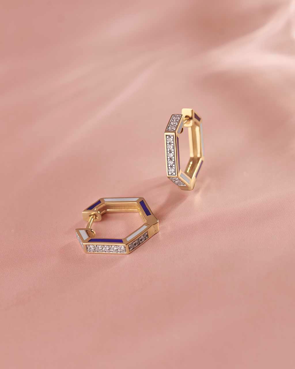 Cera Hexa Hoops, 14K Solid Gold, 1/4 ct Lab Grown Diamond-4