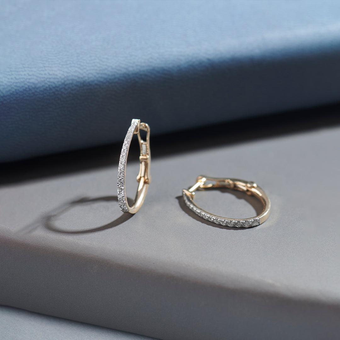 Sleek Pave Medium Hoops, 10K Solid Gold, 1/2 ct Lab Grown Diamond-1
