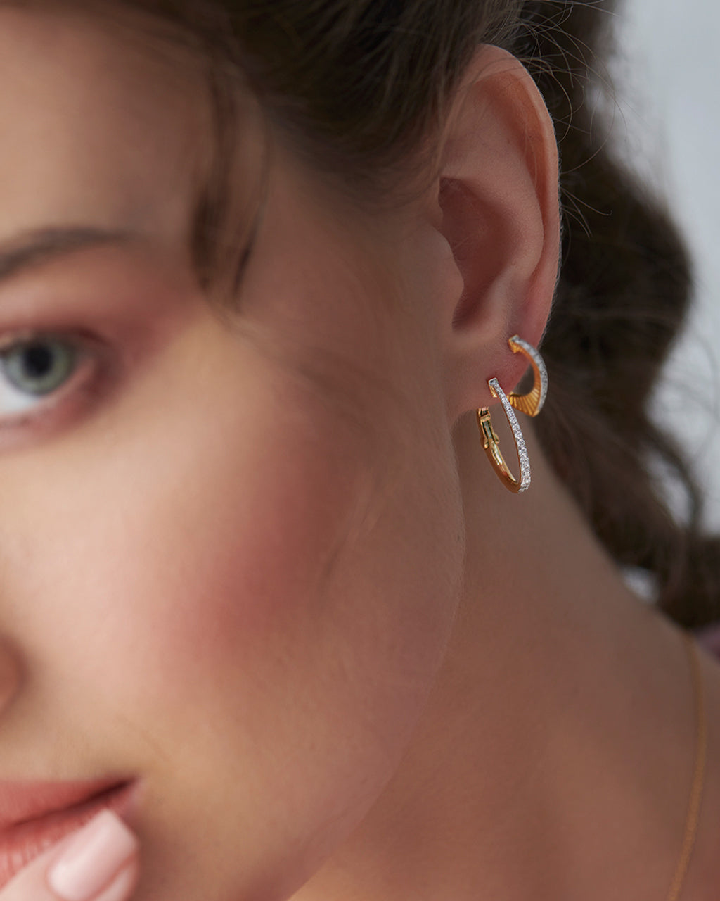Sleek Pave Medium Hoops, 10K Solid Gold, 1/2 ct Lab Grown Diamond-4