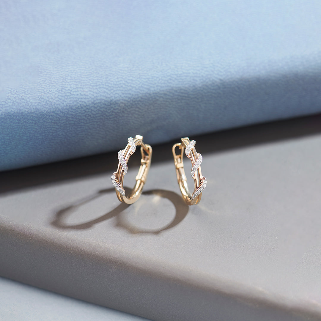 Coiled Medium Hoops, 10K Solid Gold, 1/4 ct Lab Grown Diamond-1