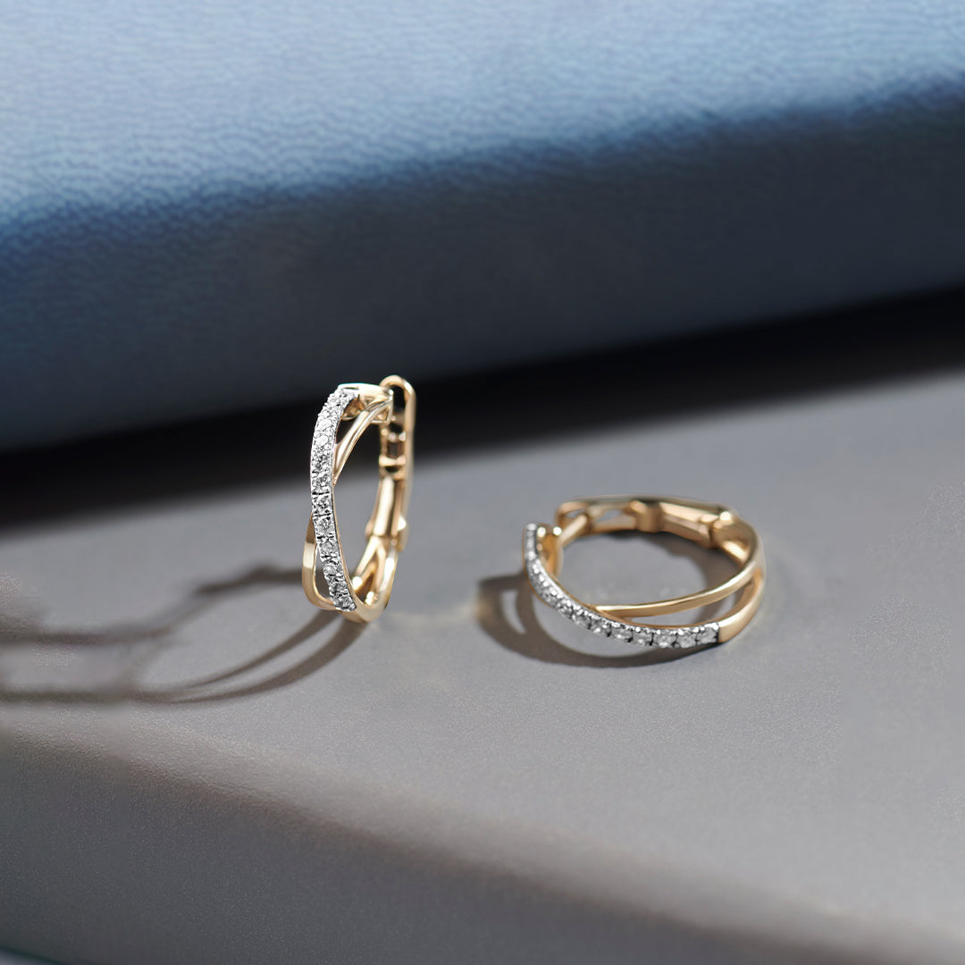 Cross Over Medium Hoops, 10K Solid Gold, 1/4 ct Lab Grown Diamond-1
