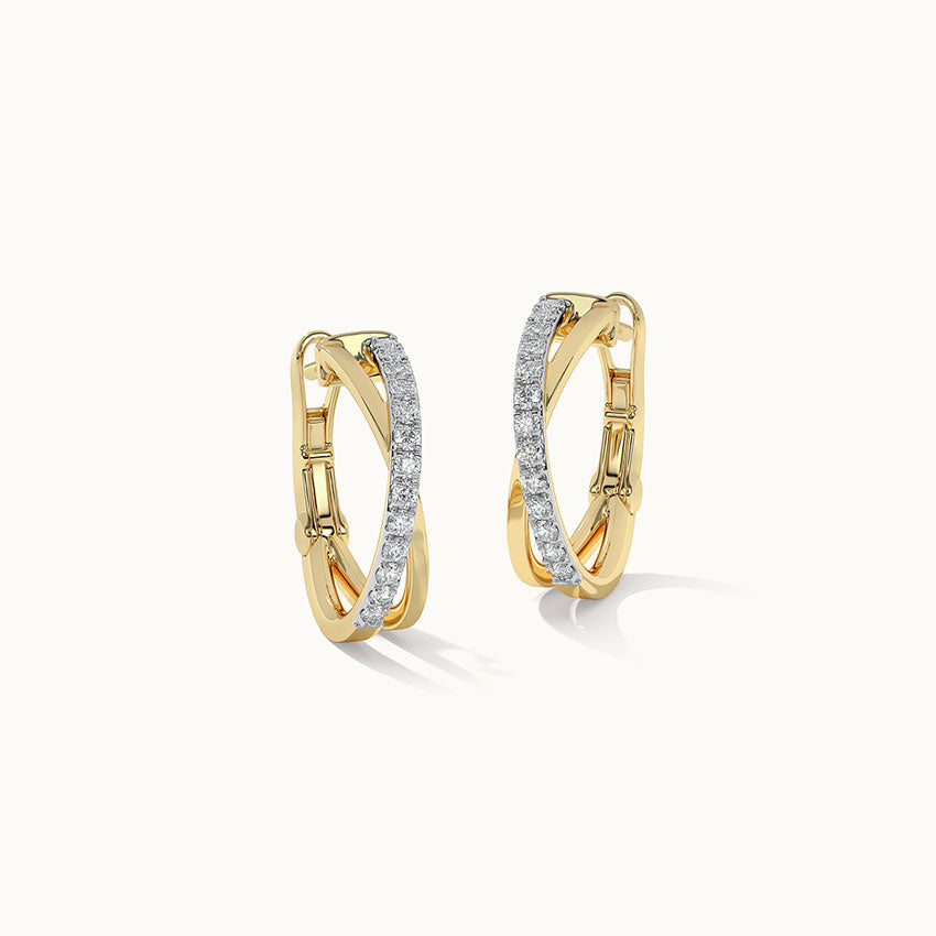 Cross Over Medium Hoops, 10K Solid Gold, 1/4 ct Lab Grown Diamond-3