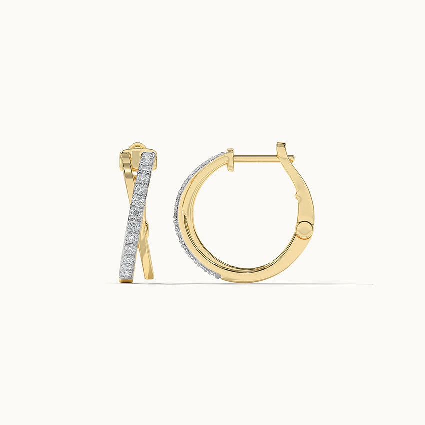 Cross Over Medium Hoops|10K Solid Gold Lab Grown Diamond |HYOU