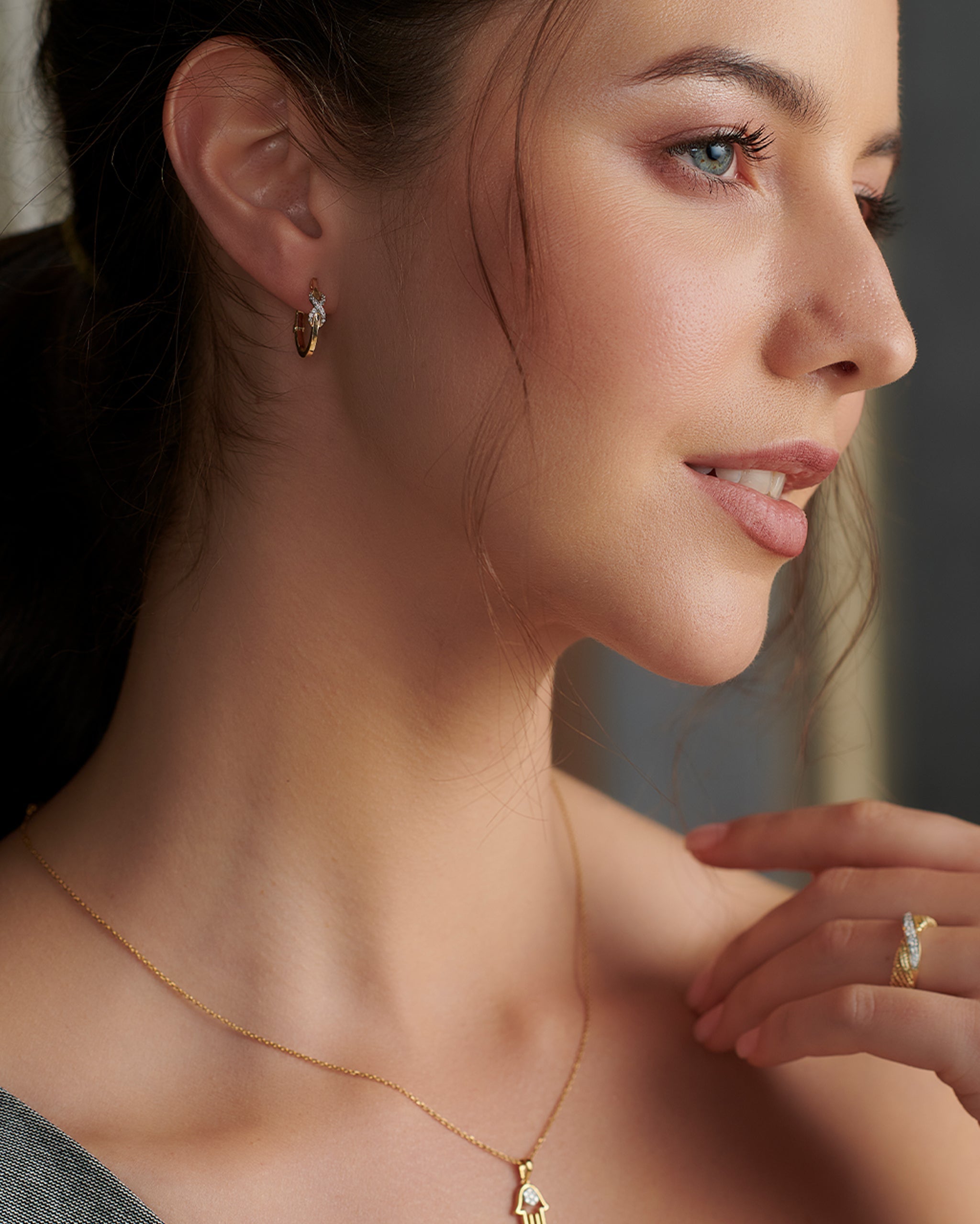 Wrapped Infinity Diamond Hoops, 10K Solid Gold, 1/5 ct Lab Grown Diamond-4