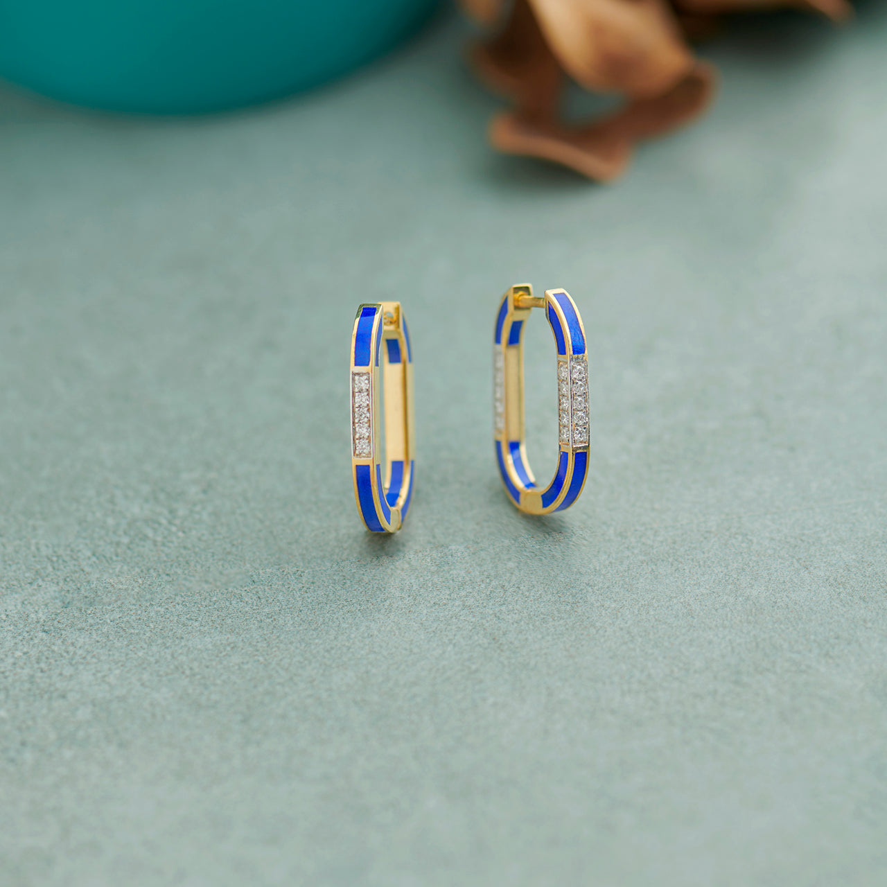 Blue Cera Ovate Diamond Hoops, 14K Gold Vermeil, 1/4 ct Lab Grown Diamond-1