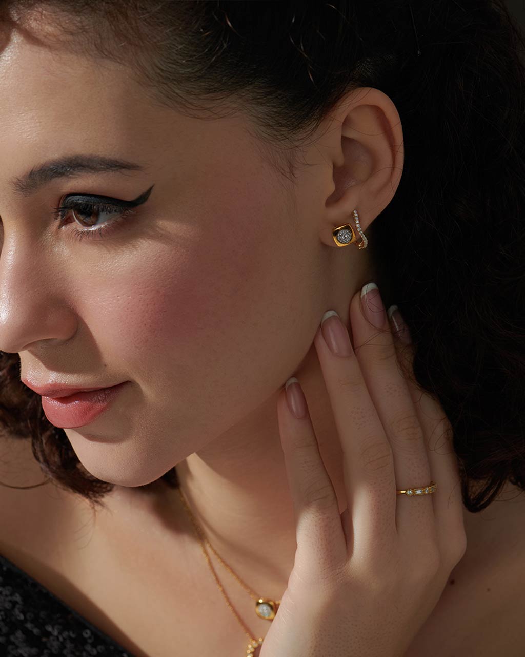 Molten Ovate Diamond Hoops, 14K Solid Gold, 1/5 ct Lab Grown Diamond-2