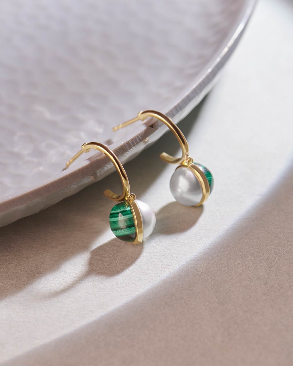 Harmony Pearl Malachite Small Hoops, 14K Gold Vermeil-6