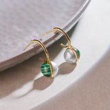Harmony Pearl Malachite Small Hoops, 14K Gold Vermeil-6