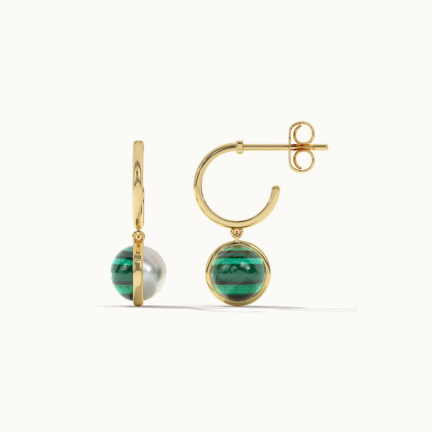 Harmony Pearl Malachite Small Hoops, 14K Gold Vermeil-7