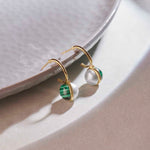 Harmony Pearl Malachite Small Hoops, 14K Gold Vermeil-1