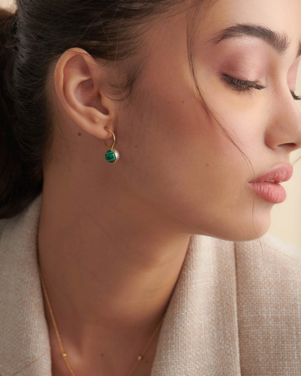 Harmony Pearl Malachite Small Hoops, 14K Gold Vermeil-2