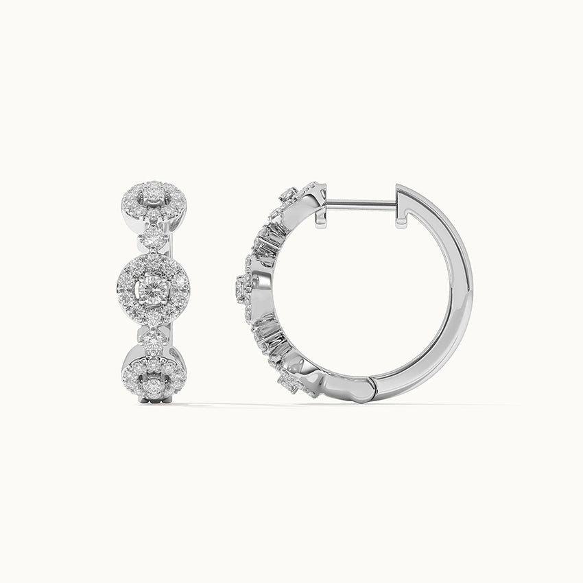 Round Halo Diamond Hoops, 14K Solid Gold, 5/8 ct Lab Grown Diamond-7