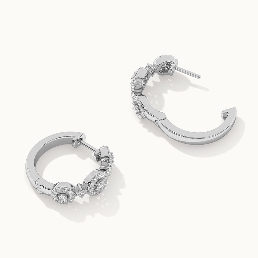 Round Halo Diamond Hoops, 14K Solid Gold, 5/8 ct Lab Grown Diamond-8