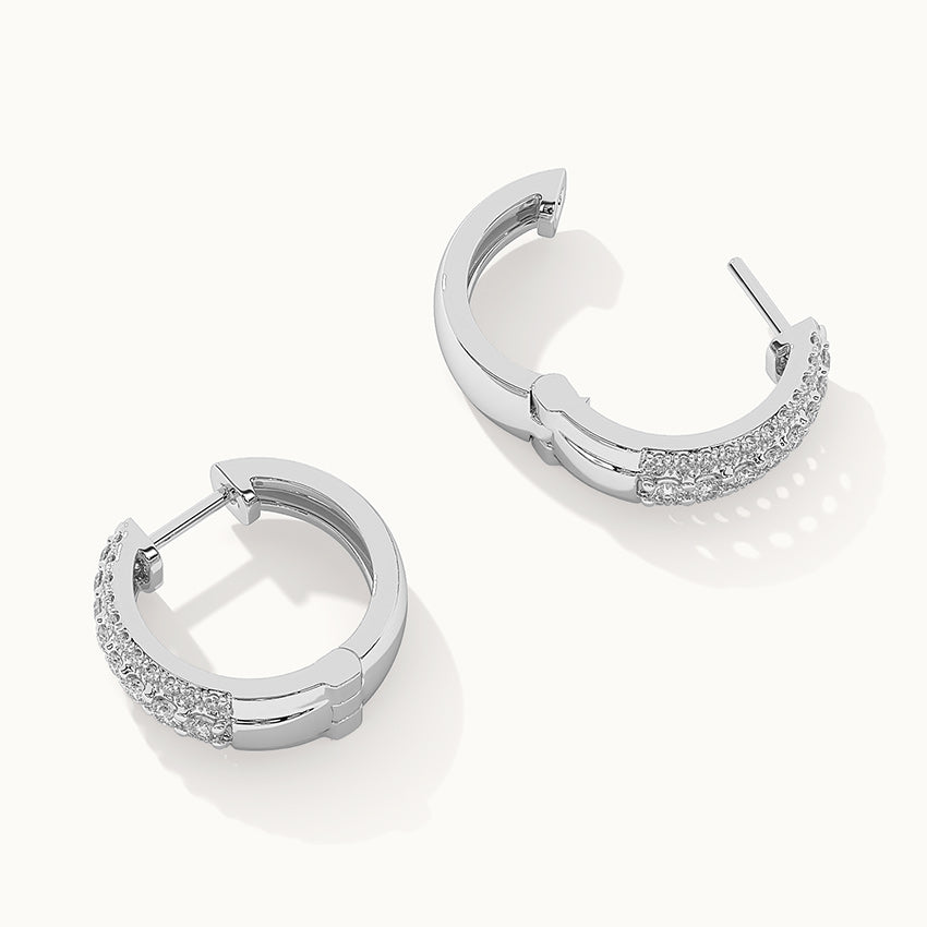 Three Row Tapered Hoops, 14K Solid Gold, 5/8 ct Lab Grown Diamond-8
