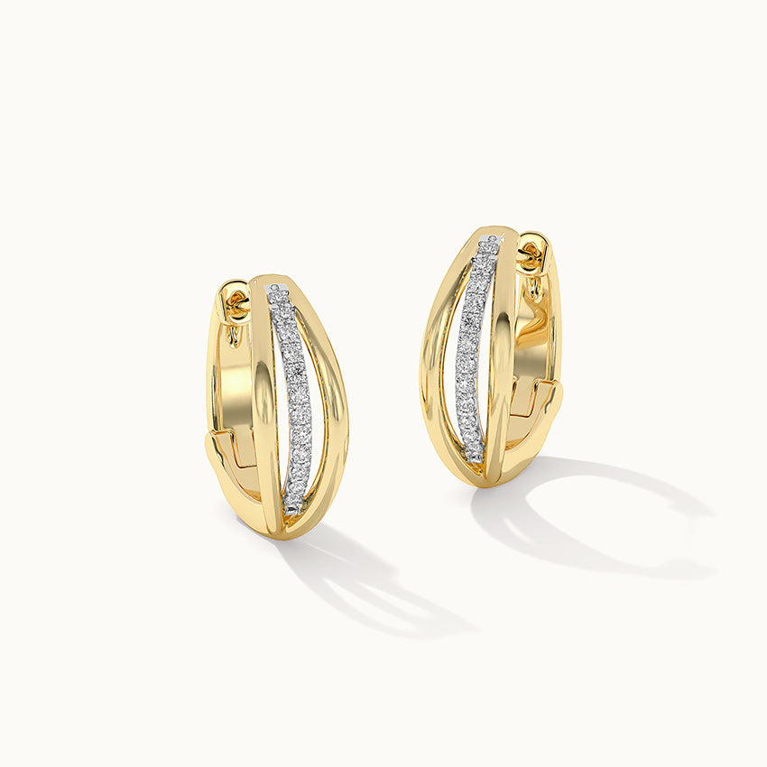 Striped Medium Diamond Hoops, 14K Gold Vermeil, 1/6 ct Lab Grown Diamond-3