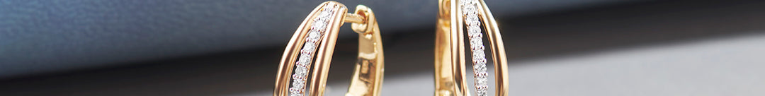 Striped Medium Diamond Hoops, 14K Solid Gold, 1/6 ct Lab Grown Diamond-1