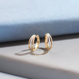 Striped Medium Diamond Hoops, 14K Solid Gold, 1/6 ct Lab Grown Diamond-1