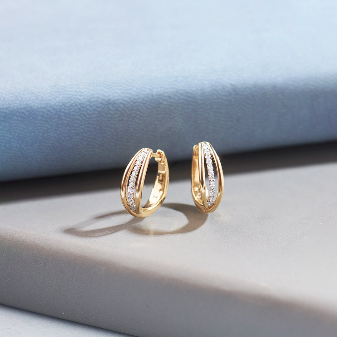 Striped Medium Diamond Hoops, 14K Gold Vermeil, 1/6 ct Lab Grown Diamond-1
