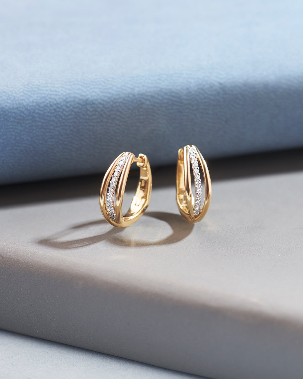 Striped Medium Diamond Hoops, 14K Gold Vermeil, 1/6 ct Lab Grown Diamond-6