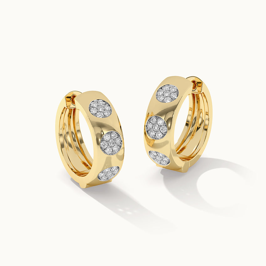 Round Station Cluster Diamond Hoops, 14K Solid Gold, 3/8 ct Lab Grown Diamond-3