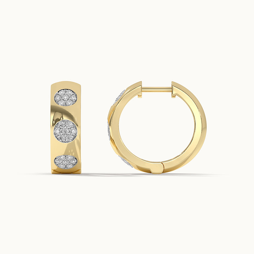 Round Station Cluster Diamond Hoops, 14K Solid Gold, 3/8 ct Lab Grown Diamond-6