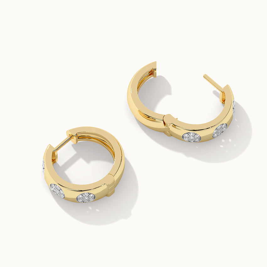 Round Station Cluster Diamond Hoops, 14K Solid Gold, 3/8 ct Lab Grown Diamond-7