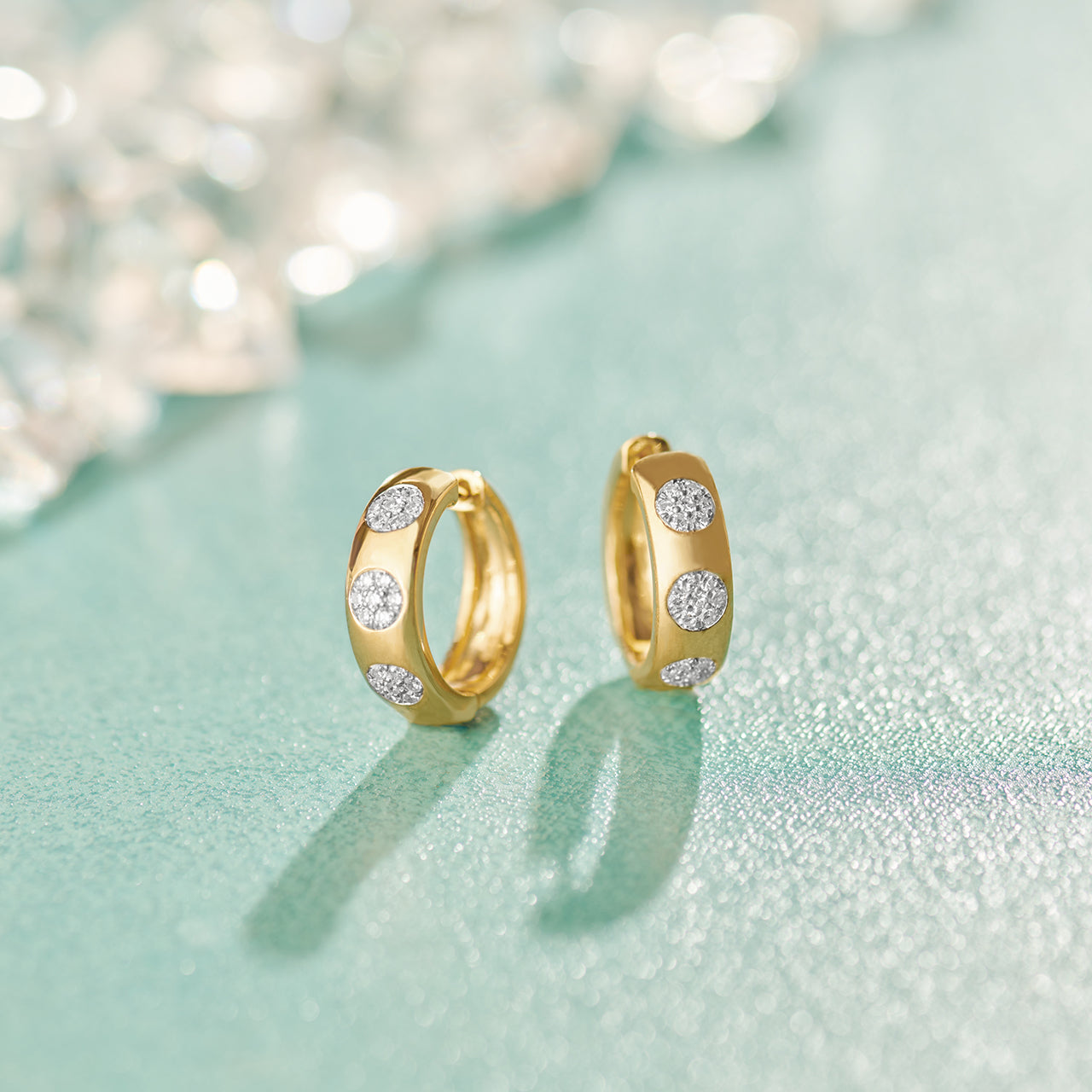 Round Station Cluster Diamond Hoops, 14K Gold Vermeil, 3/8 ct Lab Grown Diamond-1